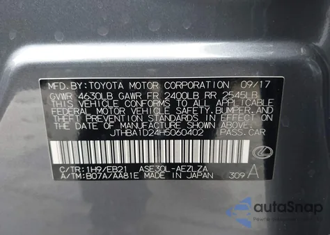 2017 Lexus Is 200T from USA, damaged, VIN JTHBA1D24H5060402